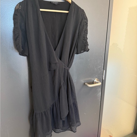 NOT FOR SALE Saints size 6 GUC sheer sleeved Black Wrap Dress with soft ruffles - Picture 3 of 15